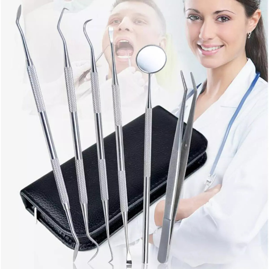 Bộ Dụng Cụ 6 Món Làm Sạch Vệ Sinh Chăm Sóc Răng Miệng Thép Không Gỉ Chất Lượng Phẫu Thuật Chuyên Nghiệp