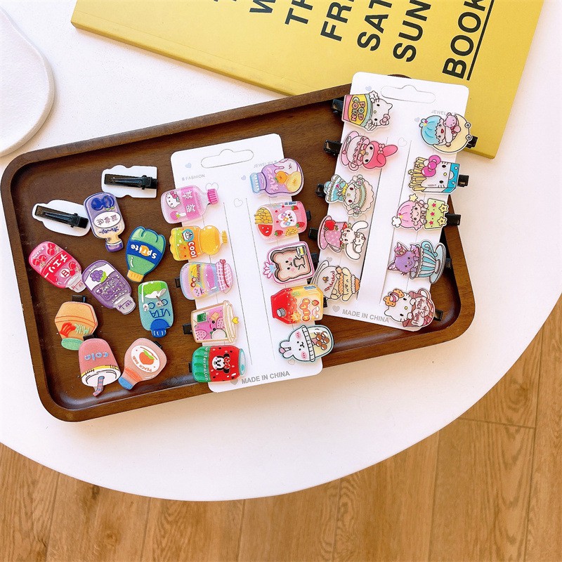 Set 10 kẹp tóc bằng nhựa acrylic kiểu dáng hoạt hình dễ thương cho bé gái