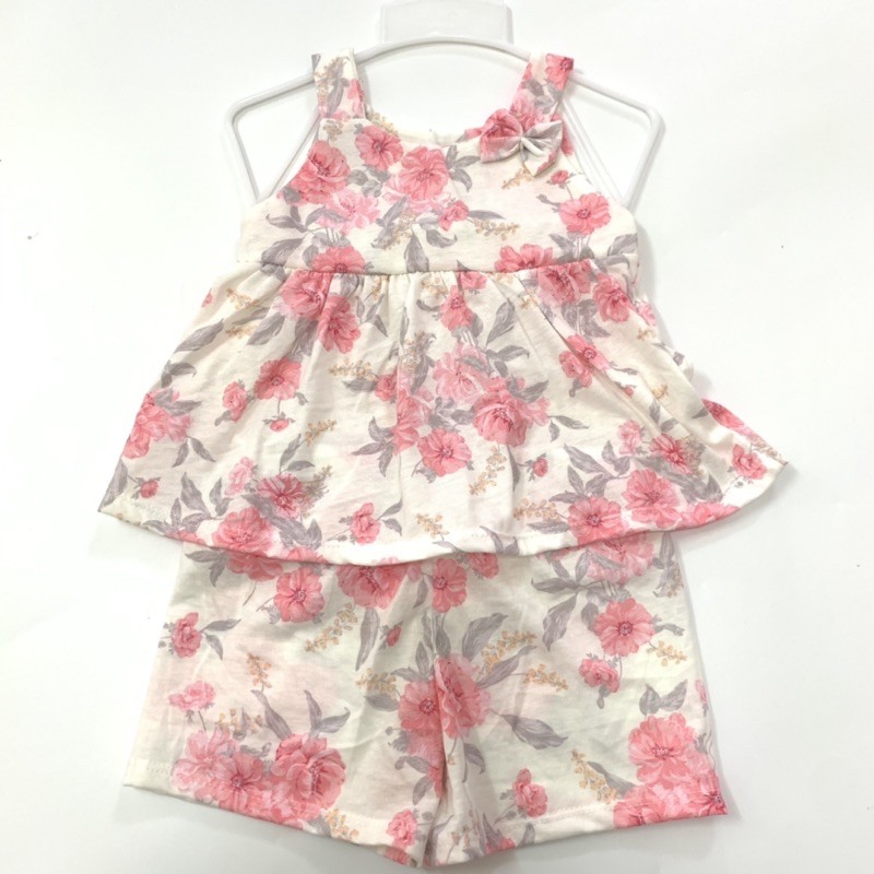 Bộ cotton đùi áo đính nơ bé gái
