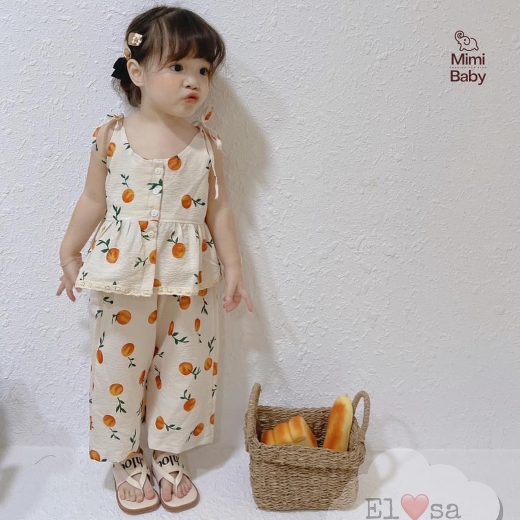 Đồ bộ bé gái - Bộ 2 dây cài cúc mix quần dáng suông bánh bèo siêu xinh cho bé gái 1-5 Tuổi