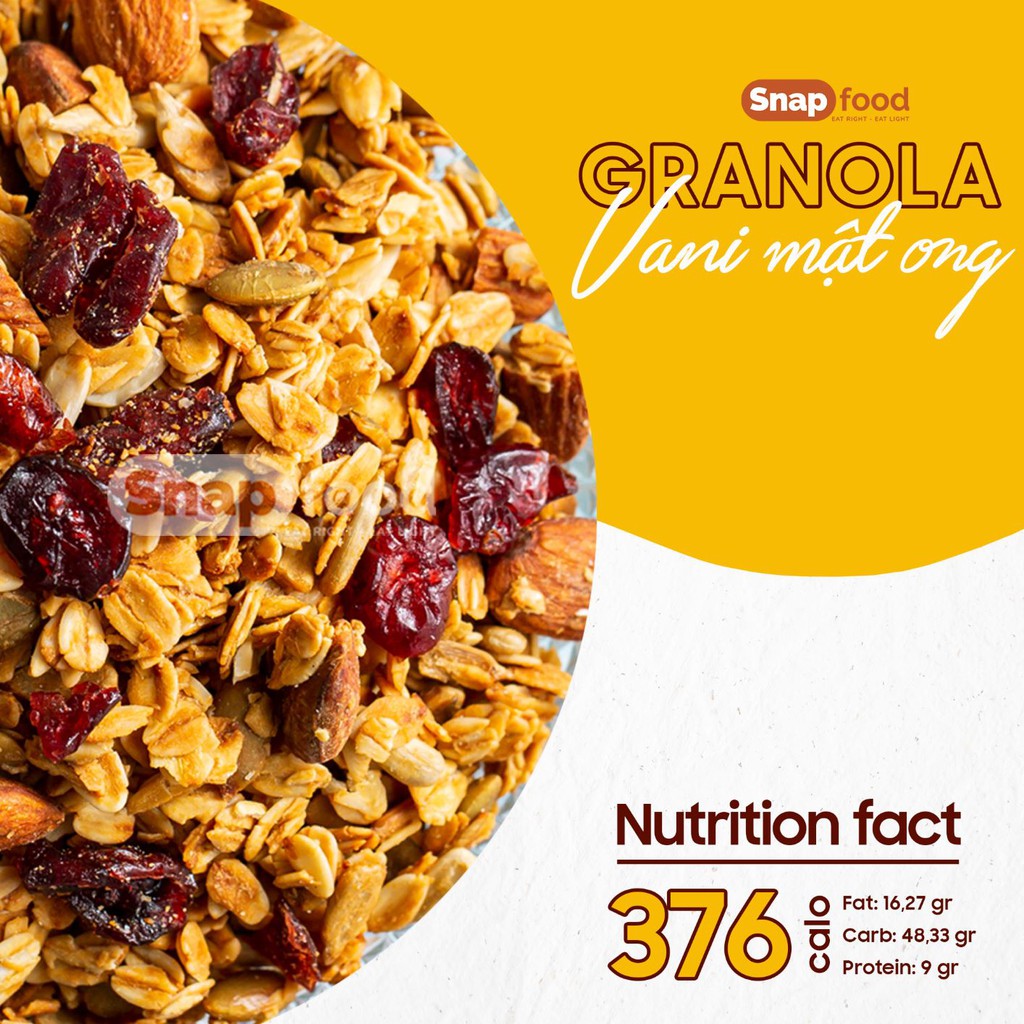 Granola không đường - Vị Vani Mật Ong 250/ 500gram - Ngũ cốc giam cân - Eat Clean