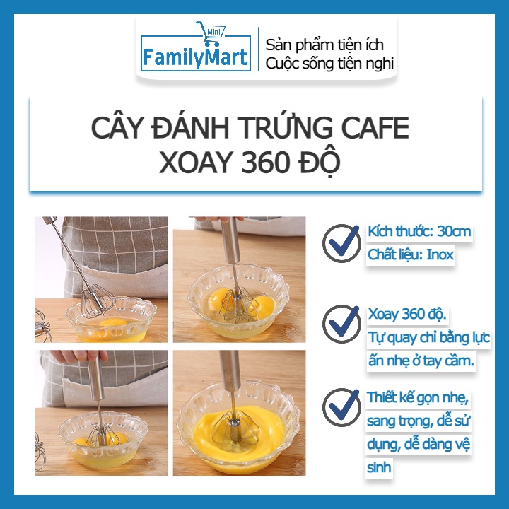 (Cây lớn 30cm) Cây đánh trứng tự xoay 360 độ nhỏ gọn tiện dụng