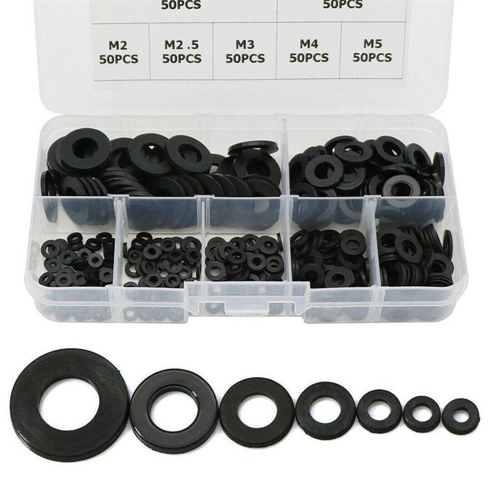 Set 350 Vòng Đệm Bằng Nylon Màu Đen M2 M2.5 M3 M4 M5 M6 M8