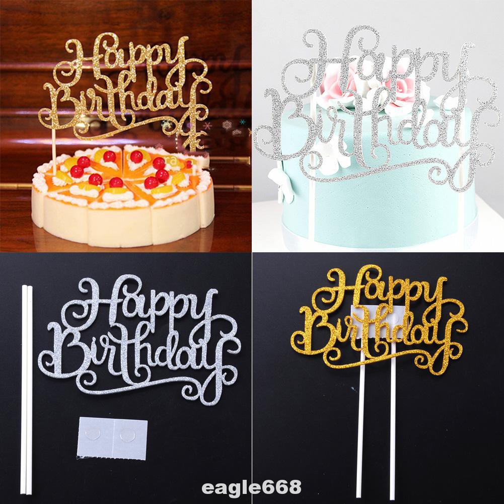 Combo 10 cái Phụ kiện gắn bánh kem bằng giấy chữ happy birth day sáng tạo