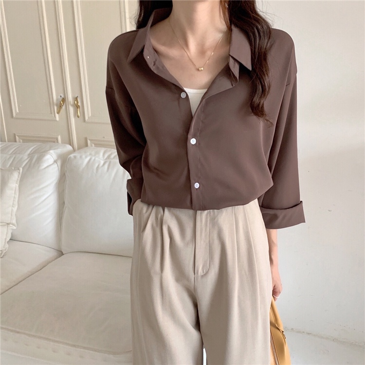 Áo sơ mi nữ form rộng tay dài công sở Hàn Quốc Sơ mi nữ Form rộng Dài tay Thiết kế Thời trang