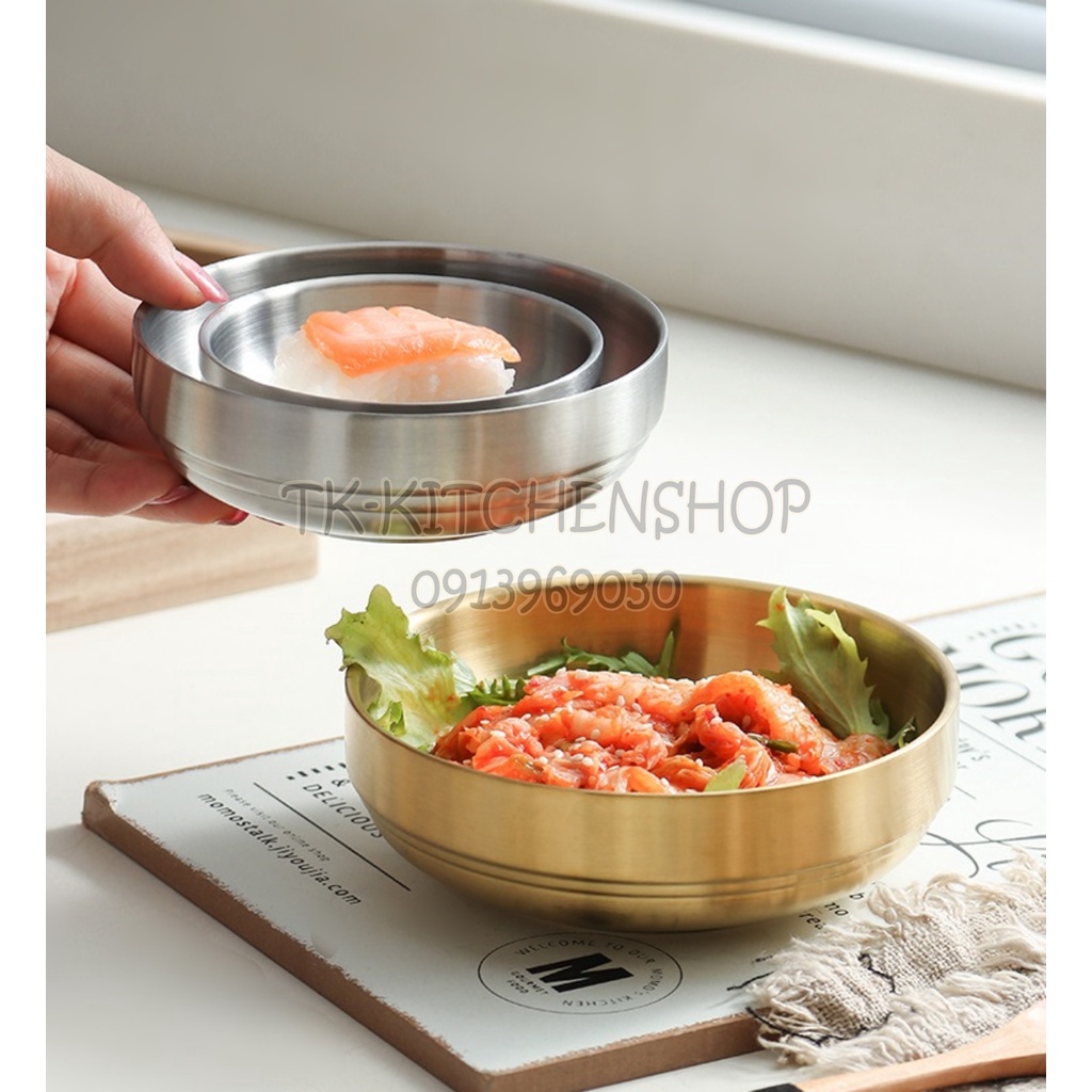 ๑﹍☋Chén inox Hàn Quốc cao cấp (inox 304) không nắp, Bát canh 2 lớp cách nhiệt bóng, mờ