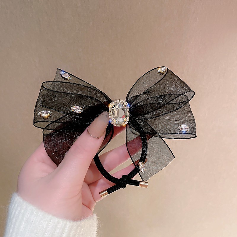 Dây Buộc Tóc Da Đính Đá Pha Lê Phong Cách Hàn Quốc Cho Nữ