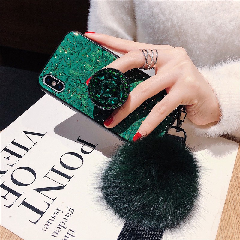 Ốp lưng kèm cục bông và chân đế cho Samsung Galaxy A5 A7 2017 A6 Plus A8 A9 2018 A50 A51 A70 | BigBuy360 - bigbuy360.vn