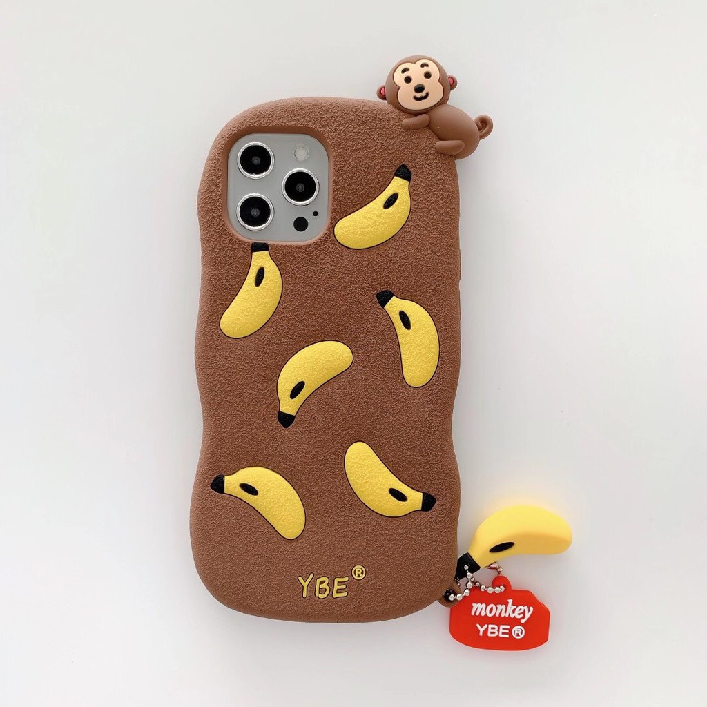 Hợp iphone case 12/12mini/12pro/12pro max/11/11pro/11pro max/xs max/xr/xs/x/8/7/8plus/7plus Banana Monkey Phim hoạt hình âm thanh nổi  Ống kính bảo vệ trọn gói