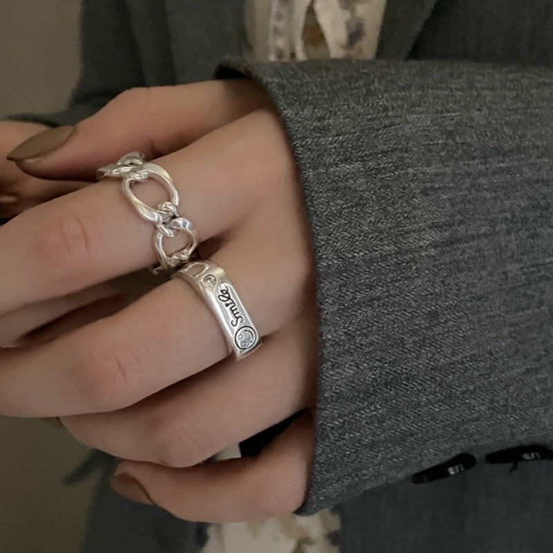 Nhẫn Dạng Mở Hình Mặt Cười Đơn Giản Phong Cách Hip Hop Cổ Điển Thời Trang