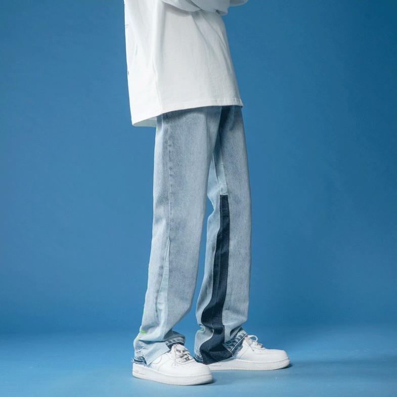 Quần jean dài ống rộng thêu chữ hợp xu hướng thời trang cho nam