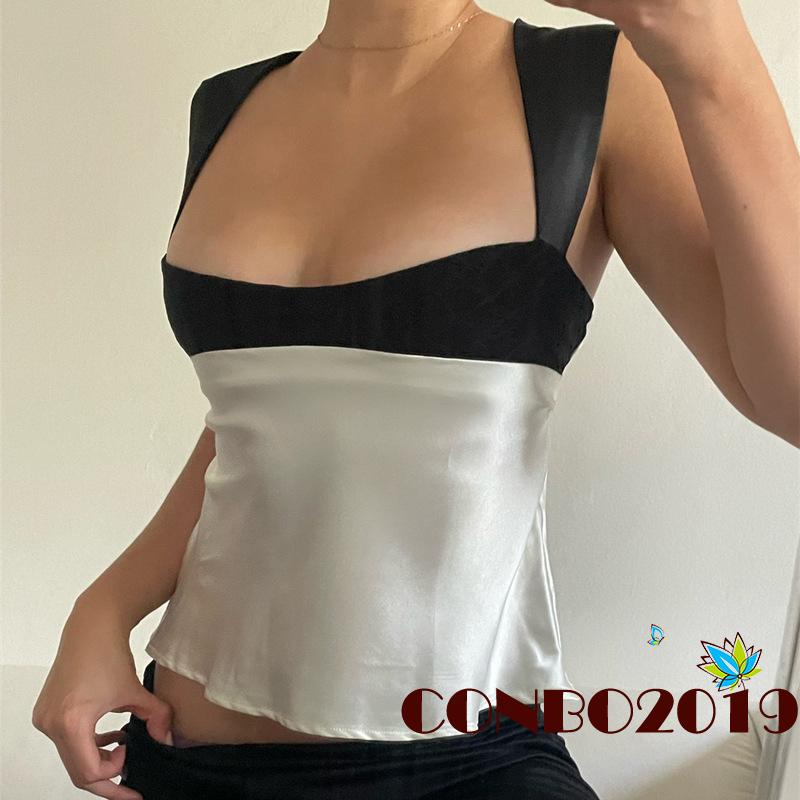 Hgm Áo Tank Top Cổ Thấp Khoét Sâu Màu Sắc Phù Hợp Với Mùa Hè Cho Nữ
