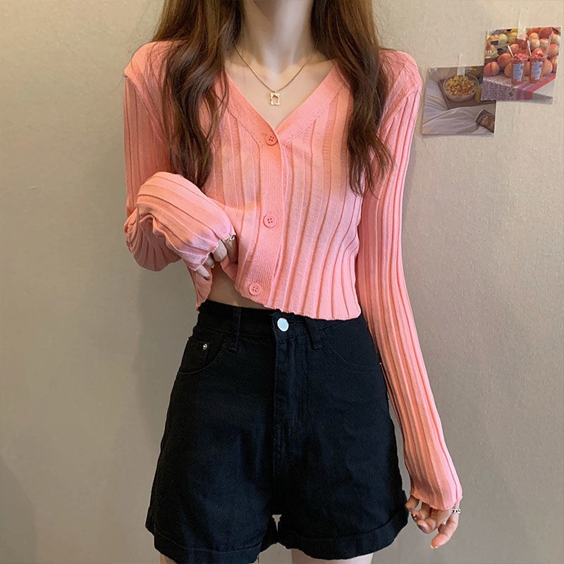 Áo Khoác Cardigan Dệt Kim Dáng Ngắn Phong Cách Hàn Quốc Thời Trang Mùa Thu Cho Nữ