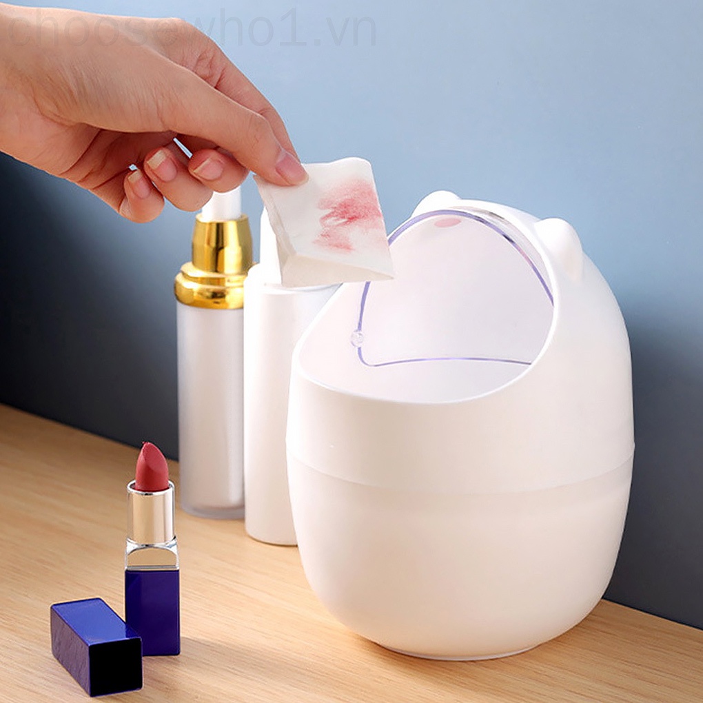 Thùng rác nhựa Mini có nắp họa tiết hoạt hình dễ thương