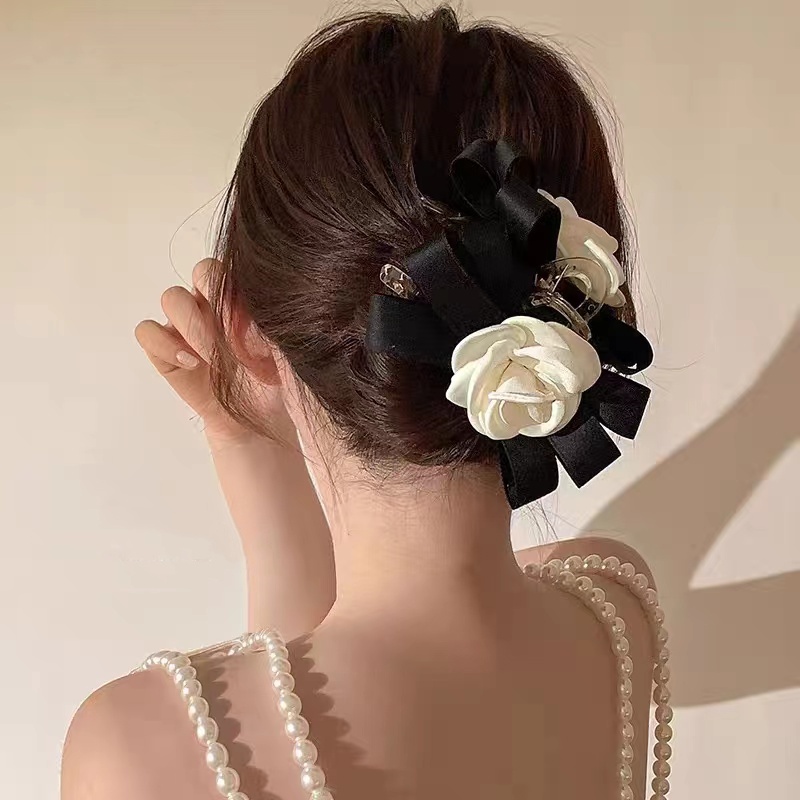 Kẹp Tóc Vải Màu Đen Cỡ Lớn Phong Cách Pháp Thanh Lịch Dành Cho Nữ