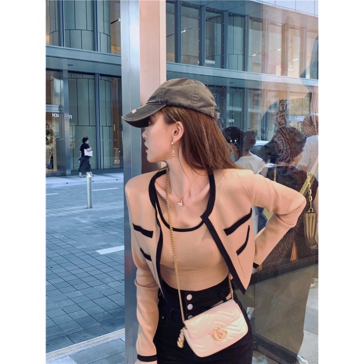 Áo Khoác Cardigan Dệt Kim Croptop LUHAZO Set Tay Dài Màu Trơn Thời Trang Hàn Quốc Cho Nữ B-9