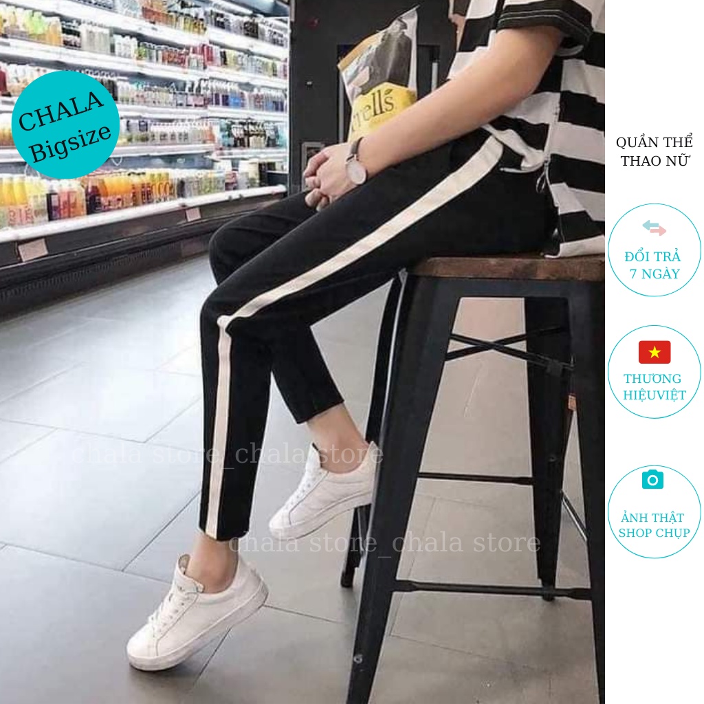 Quần Thể Thao Nữ 1 Sọc Chala, Quần Jogger Umi Lưng Chun Cạp Cao Dáng Baggy