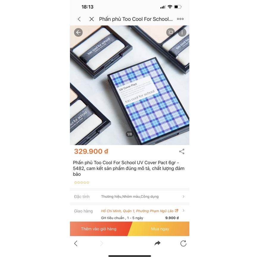 Phấn Phủ Kiềm Dầu Chống Nắng Nâng Tone Tự Nhiên Too Cool For School UV Cover Pact SPF50+/PA+++ (Hàn Quốc) | BigBuy360 - bigbuy360.vn