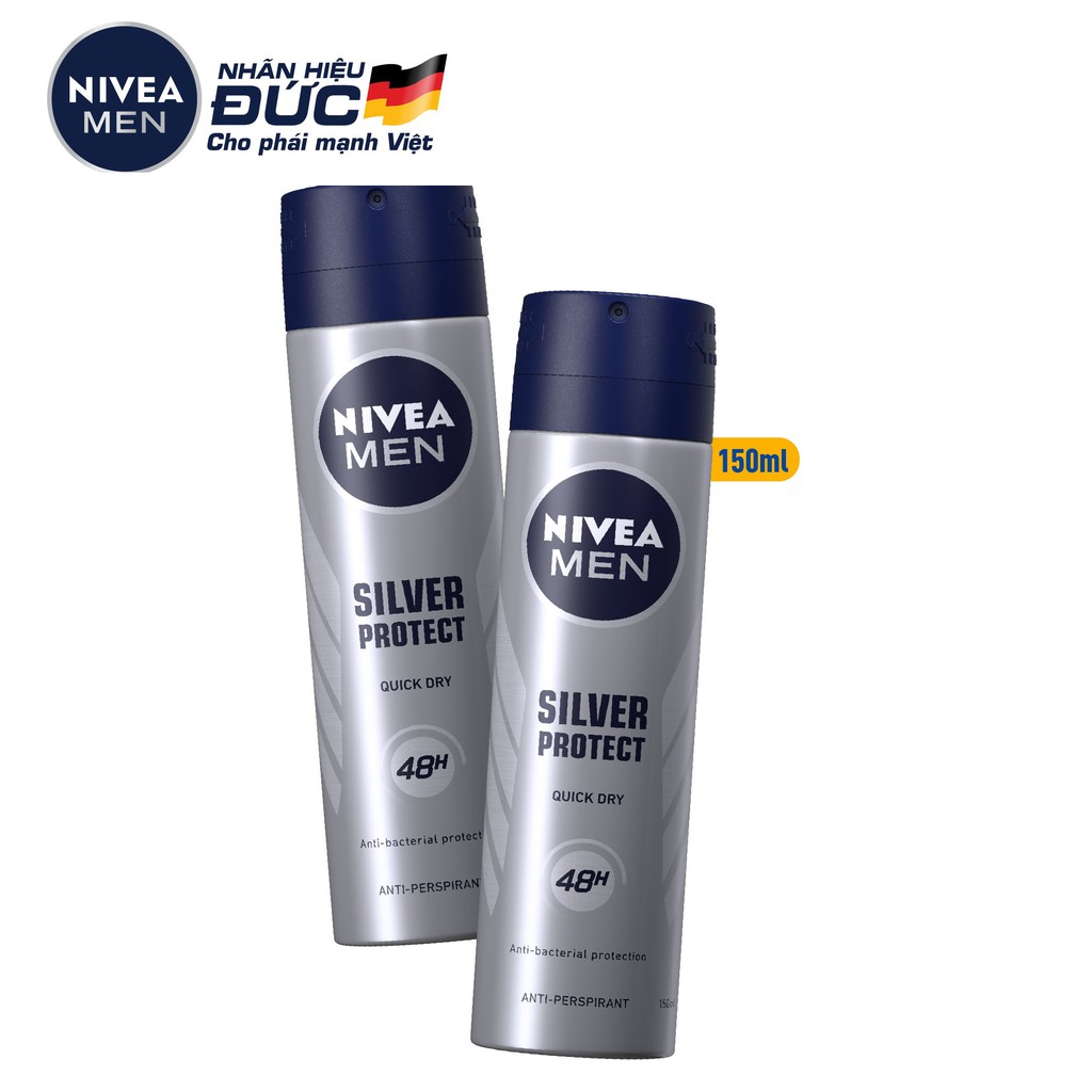 Bộ 2 chai xịt ngăn mùi NIVEA MEN Silver Protect phân tử bạc kháng khuẩn (150ml/chai) 82959