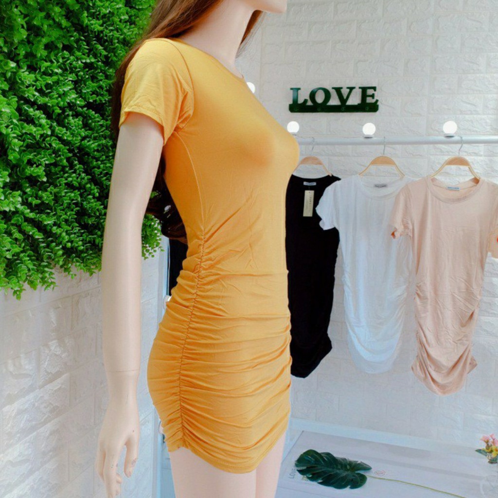 Đầm nữ 💕 FREESHIP 💕 Váy body cổ tròn nhún thời trang xixo chất thun thái DAM0030