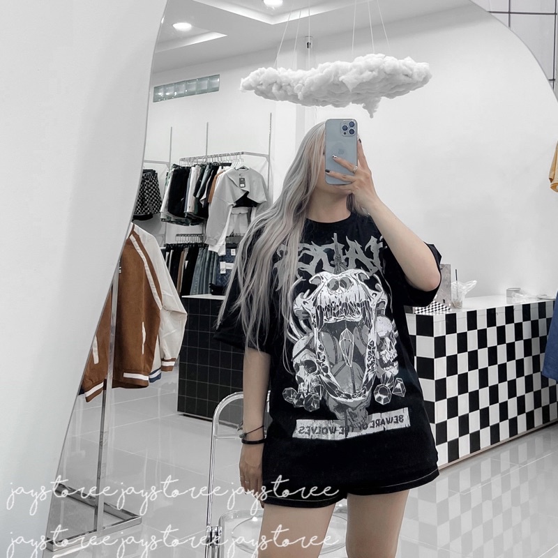 Áo Thun Tay Lỡ Unisex HADES SÓI màu ĐEN  /Nam nữ unisex/ Áo phông cổ tròn form rộng Jaystoree