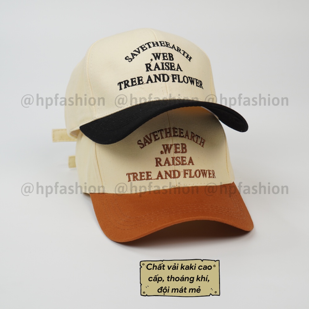 Mũ lưỡi trai ❤️ Nón kết phối màu thêu chữ SAVE THE EARTH chất kaki cao cấp form unisex nam nữ N91 - Happy Style