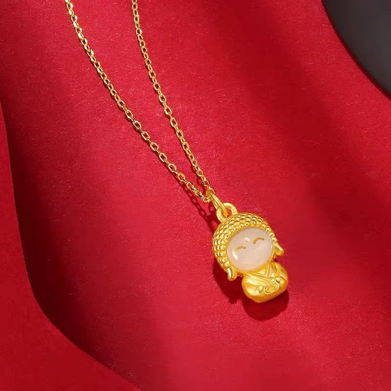 ♤Mặt dây chuyền Phật bằng vàng ngọc Hetian chính hãng Hồng Kông.