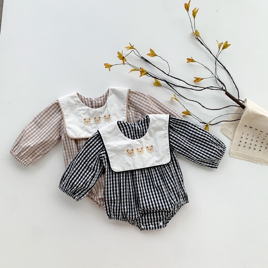 Bộ Áo Liền Quần Cổ Họa Tiết Gấu Dễ Thương Cho Bé Sơ Sinh