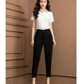 quần baggy nữ công sở gấu lệch lịch sự