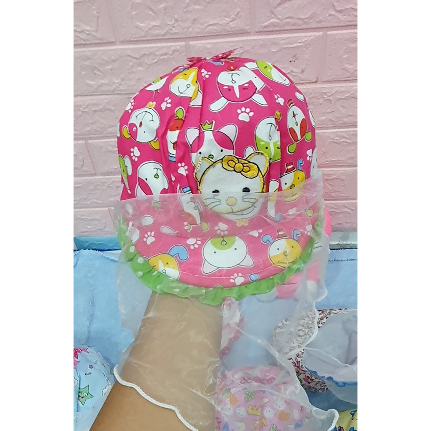 Mũ kèm khăn voan bé gái sơ sinh mẫu công chúa