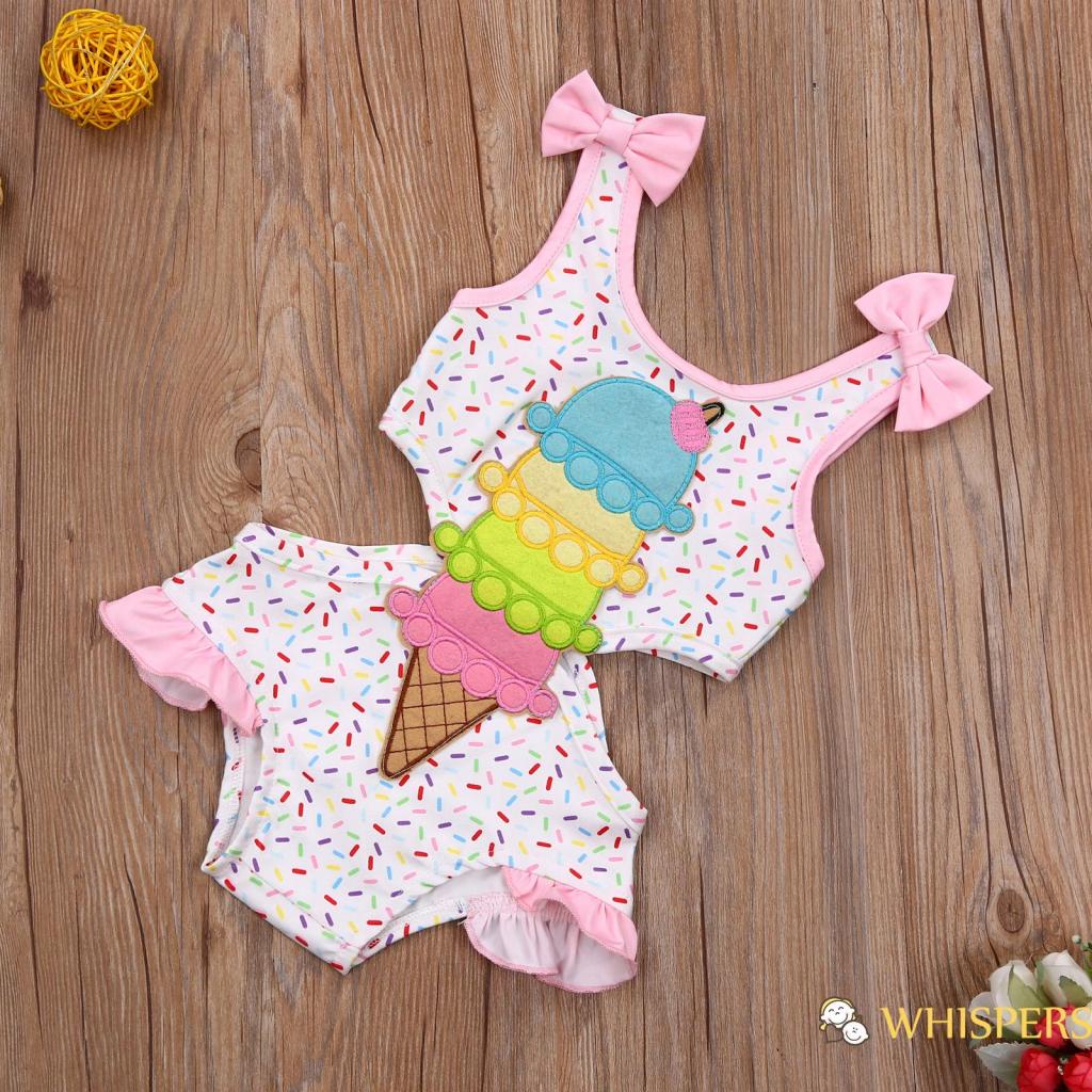 Đồ bơi một mảnh phối bèo in hình cây kem thời trang cho bé gái