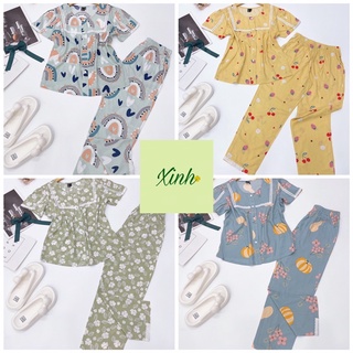 Đồ bộ tole lanh tay ngắn phối ren pijama 40-65kg vnxk
