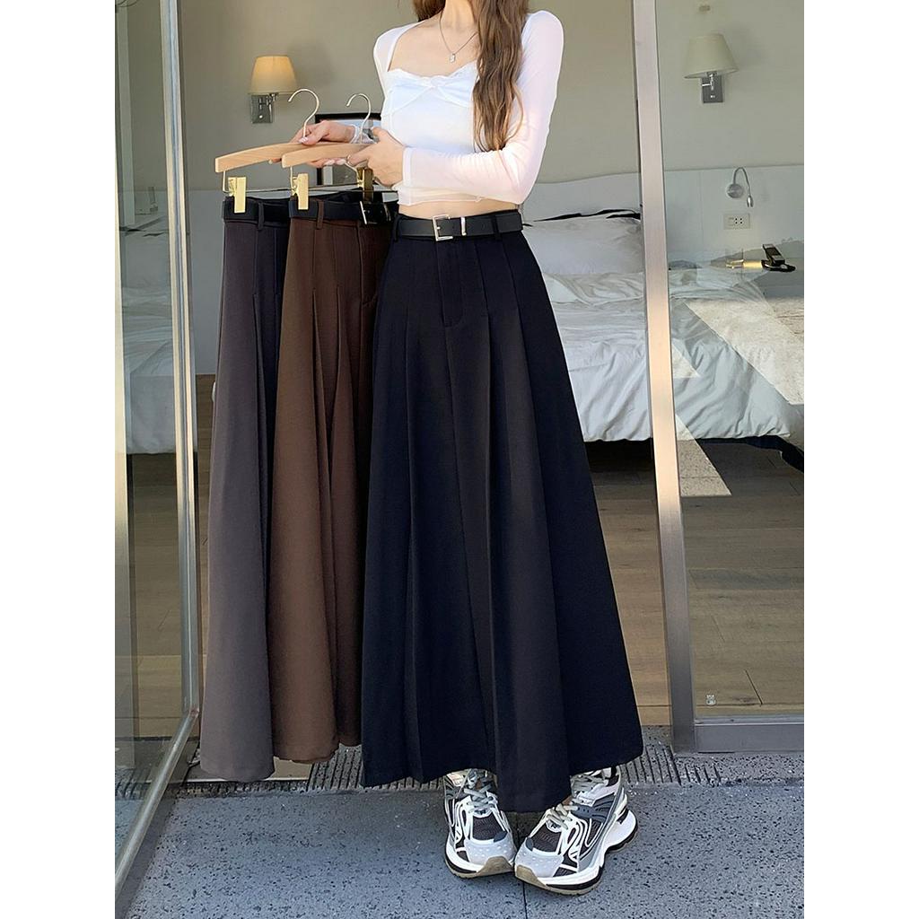 66934 with belt autumn style high waist drape suit váy xếp ly a-line