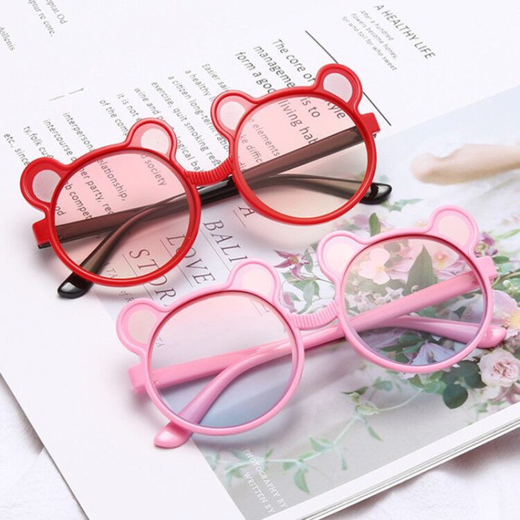 Kính Mát Tròng Tròn Chống Tia UV400 Hình Gấu Hoạt Hình Dễ Thương Cho Bé