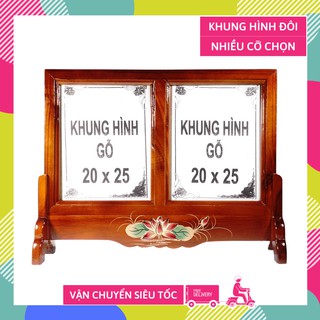 Khung hình đôi thờ cúng vẽ sen nổi mỹ nghệ cao cấp - Nhiều cỡ