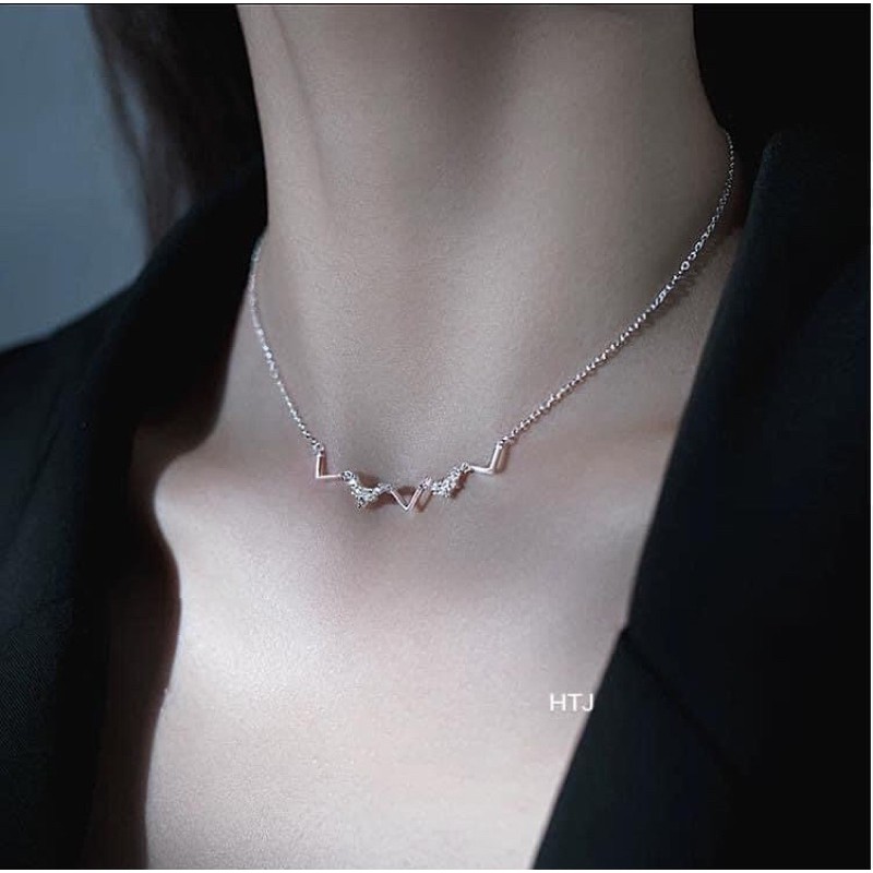 Dây chuyền nữ dạng sóng đính đá chuẩn bạc ta- THJ SLIVER
