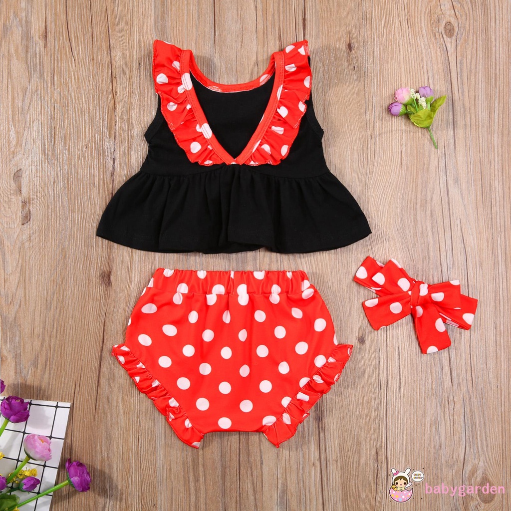 Áo Thun Không Tay Kèm Quần Short Màu Đỏ / Hồng Cho Bé Gái