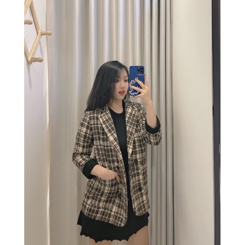 Áo khoác vest caro chất dạ