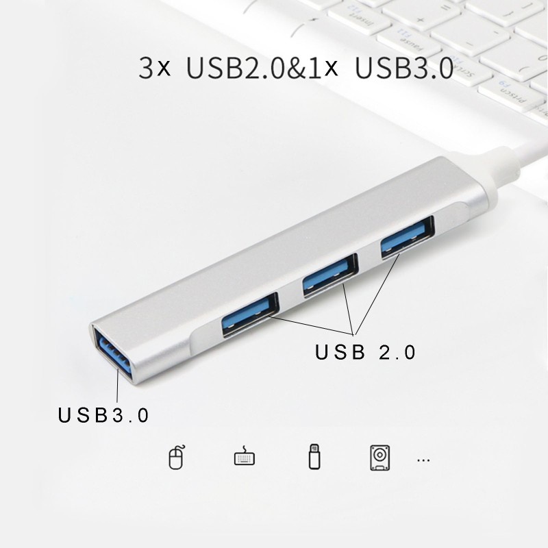 Bộ Chia 4 Cổng Usb Type C Sang 3x Usb 2.0 + Usb 3.0 Cho Laptop / Pc / Điện Thoại / Máy Tính Bảng