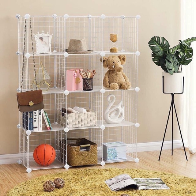 Tủ lưới sắt lắp ghép để sách, decor, trang trí 12 ô siêu tiện ích. kệ đa năng