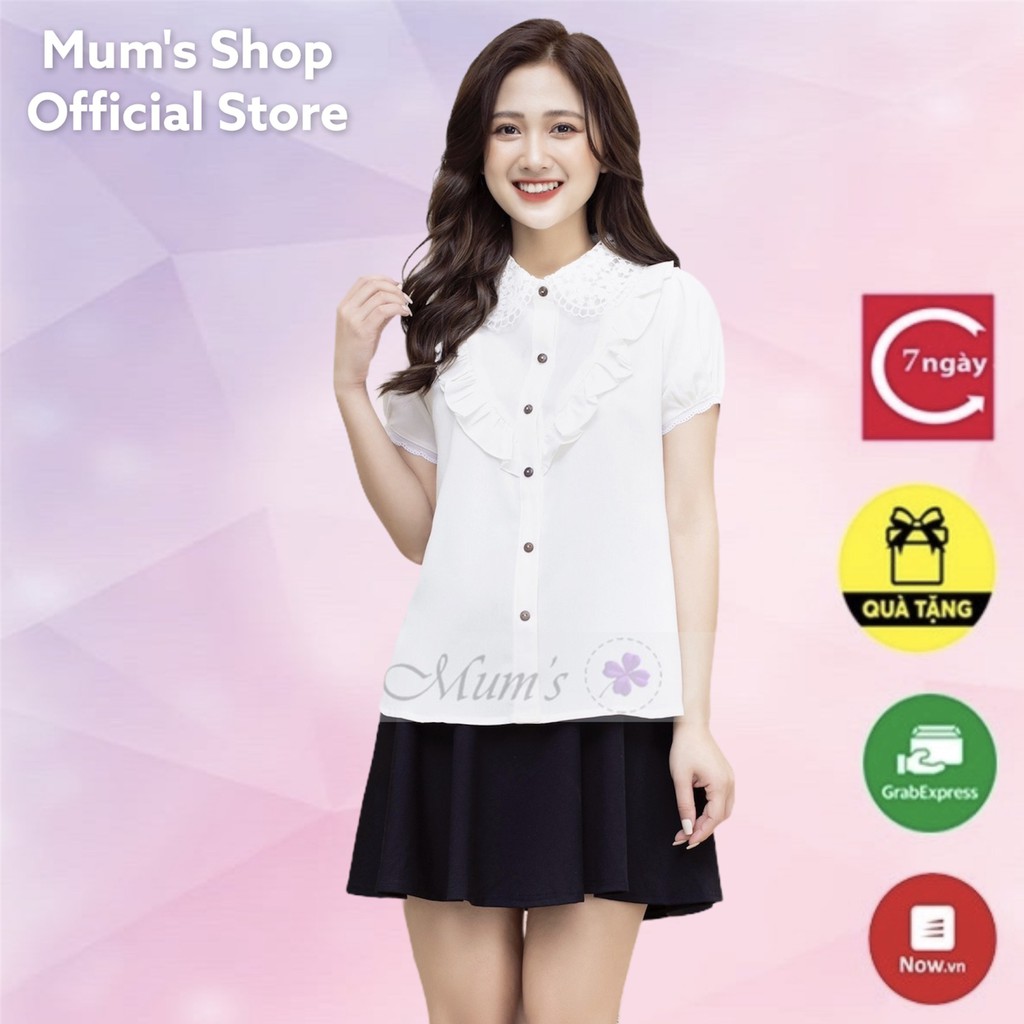 ÁO BẦU FREESHIP áo voan trắng cổ ren trắng cộc tay