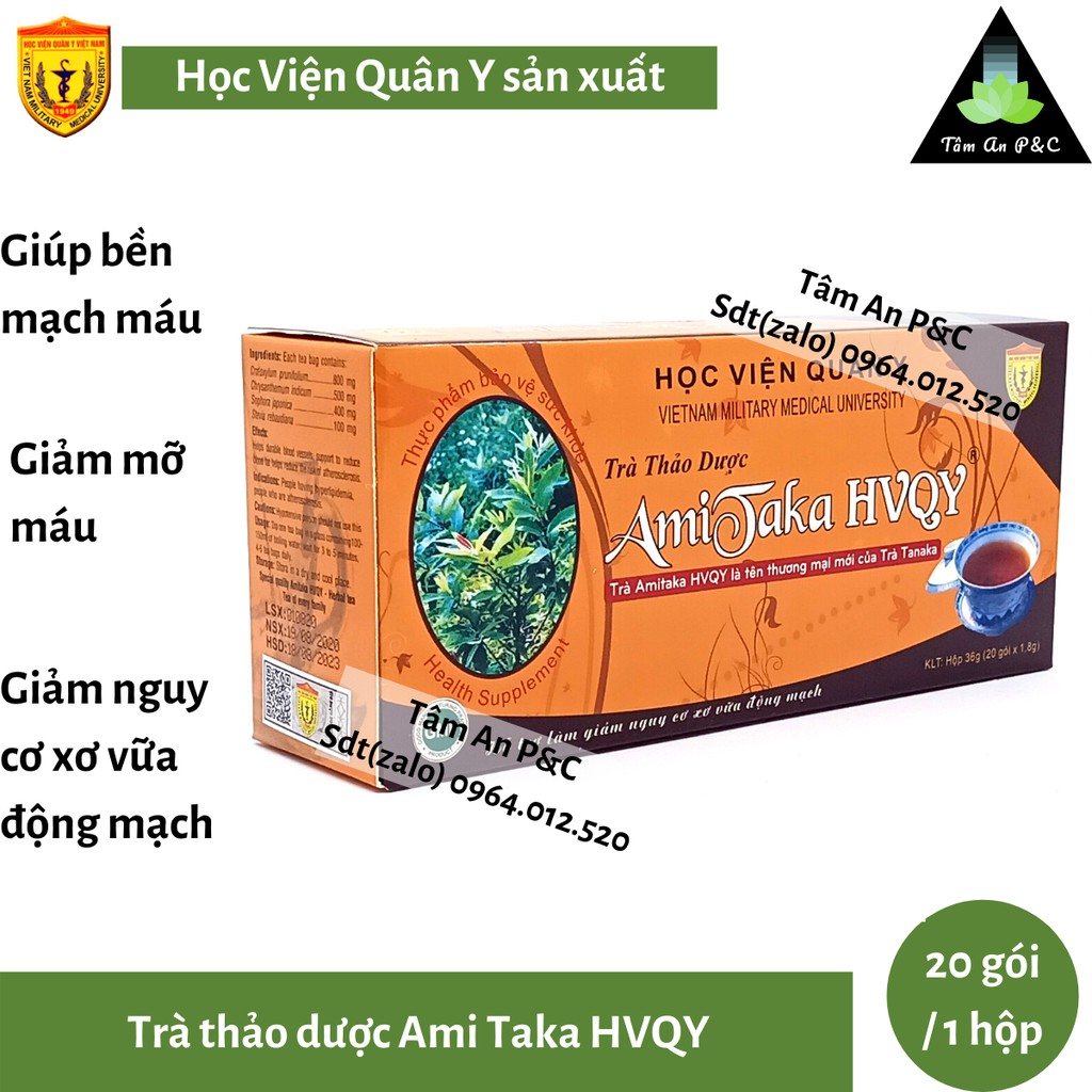 Trà Thảo Dược Ami Taka-Học Viện Quân Y (hộp 20 gói)- Bền mạch máu, ngăn ngừa xơ vữa động mạch-CHÍNH HÃNG HVQY