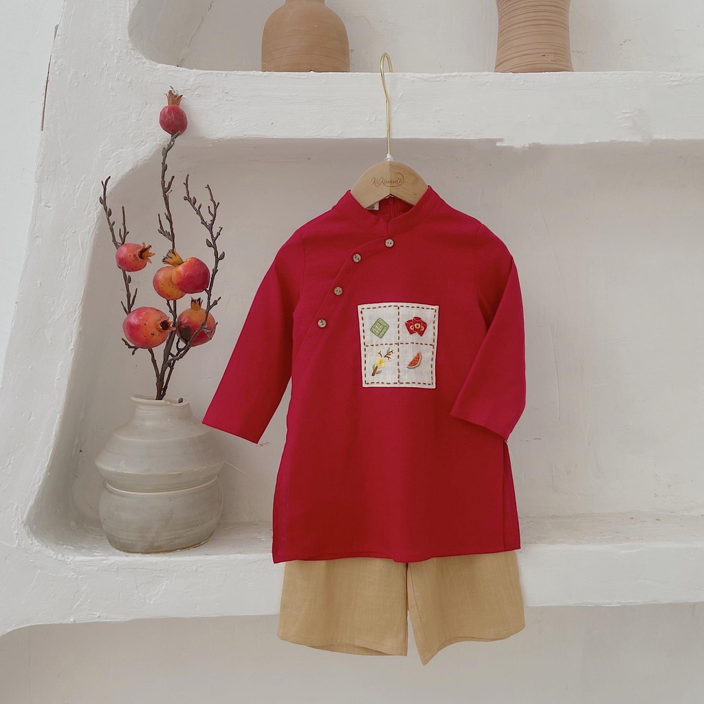 Áo Dài Cổ Truyền Tết Thêu Dành Cho Bé Trai Bé Gái - AD11