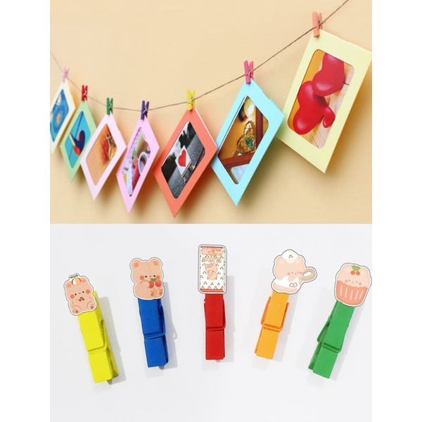Kẹp ảnh gấu thỏ cherie berie KAG39 combo 5 kẹp kèm dây treo 1m5