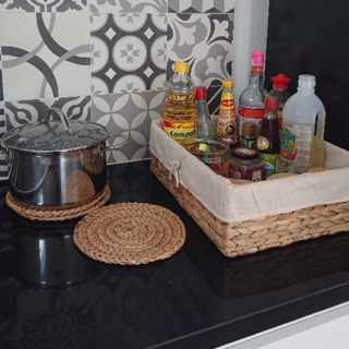 Khay đựng đồ đa năng thấp có 4 size bằng lục bình, cói , mây kiểu vintage decor