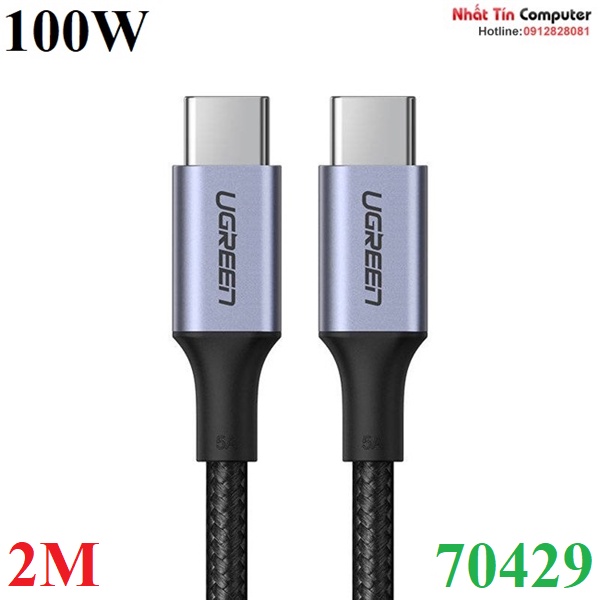 Cáp sạc, dữ liệu USB Type-C to Type-C dài 2M bọc dù hỗ trợ PD 100W Ugreen 70429 cao cấp