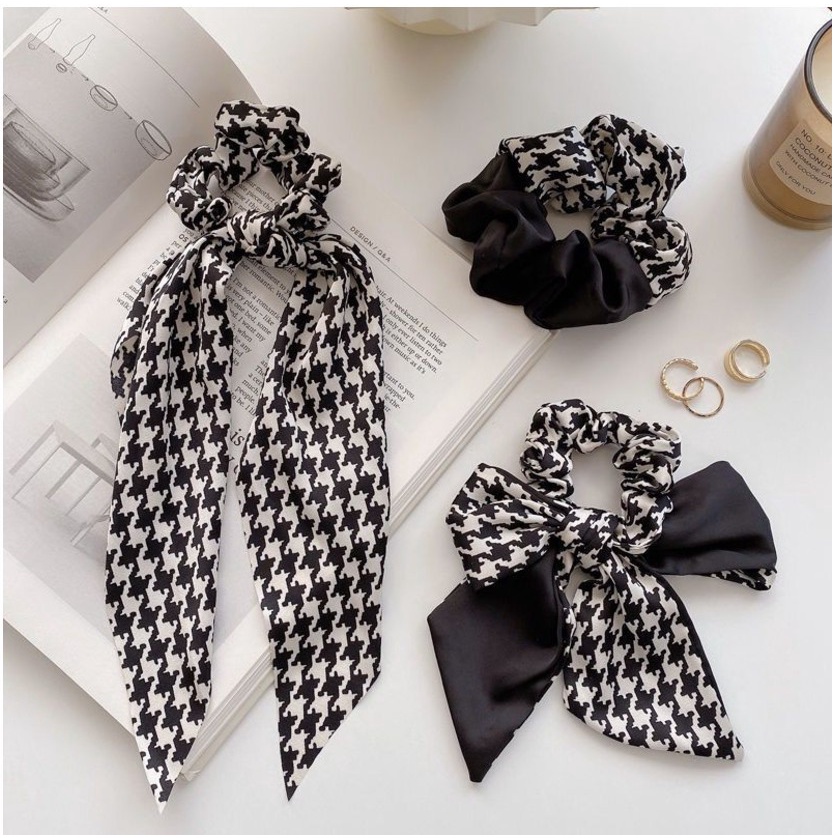 Scrunchies cột tóc vải sọc thắt nơ và trơn nhiều kiểu hàn quốc S27