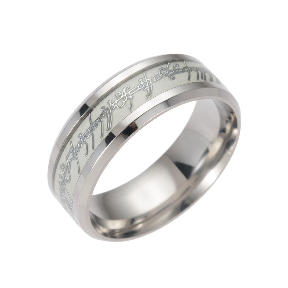 UPSTOP Fashion Men Women Jewelry Glow In The Dark 8mm Width Stainless Steel Luminous Band Ring