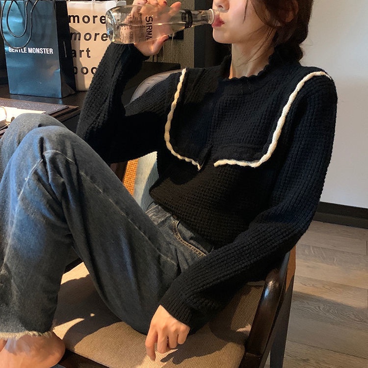 Áo sweater dáng rộng cổ búp bê thiết kế thời trang phong cách Hàn Quốc