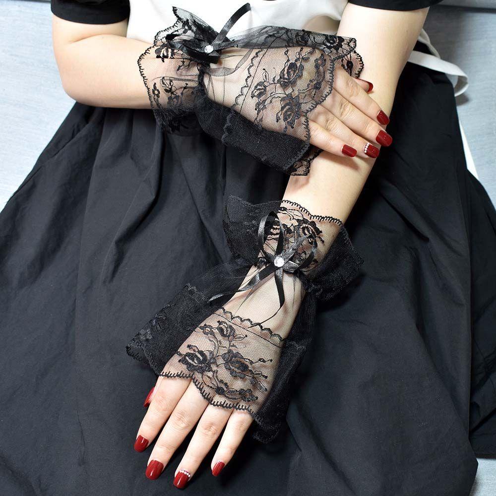 Qqmall Găng Tay Lolita Thắt Nơ Cổ Tay Hóa Trang Ngọt Ngào Cho Nữ